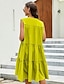 preiswerte schlichte Kleider-Damen Weißes Kleid Midikleid Gefaltet Patchwork Basic Rundhalsausschnitt Kurzarm Rüschenärmel Schwarz Weiß Gelb Farbe
