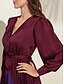 abordables Robes décontractées-Femmes Robe en Satin Ourlet Maxi Violet manche longue Géométrique Boutons Ceinture à nouer Printemps Col en V Robe Maxi S M L