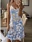 baratos Vestidos Estampados-Mulheres Vestido casual Vestido de decote Floral Imprimir Com Alças Minivestido Férias Sem Manga Verão