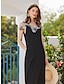 cheap Plain Dresses-Women&#039;s Black Dress Modal A Line Midi Dress Lace Patchwork Strap Cold Shoulder Contrast Sleeveless Daily Vacation Summer Spring