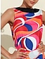 voordelige casual jurkje met print-satijnen fanny kleurrijke geometrische gestroomlijnde printjurk