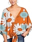 billige Bluser og skjorter til kvinner-Dame Skjorte Bluse Blomstret Leopard Avslappet Ferie Blondér Trykt mønster Hvit 3/4 ermer Mote V-hals Vår sommer