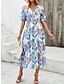cheap Print Dresses-Women&#039;s Casual Dress A Line Dress Floral Print V Neck Midi Dress Ethnic Boho Vacation Short Sleeve Summer
