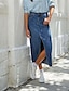 cheap Midi Skirts-Women&#039;s Skirt A Line Denim Midi Skirt Midi High Waist Skirts Pocket Split Ends Solid Colored Street Daily Summer Denim Fashion Casual Blue Light Blue