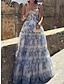 Χαμηλού Κόστους Print Φορέματα-Γυναικεία Δίχτυ Καθημερινό φόρεμα Φόρεμα σε γραμμή Α Φλοράλ Εξώπλατο Στάμπα Τιράντες Μακρύ Φόρεμα Μάξι Φόρεμα Διακοπές Αμάνικο Καλοκαίρι
