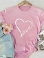 billige T-skjorter til kvinner-Dame T skjorte Hjerte Kjærlighed Trykt mønster Ferie Ut på byen Mote Kortermet Rund hals Svart Vår sommer
