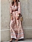 זול שמלות עם הדפס-בגדי ריקוד נשים שמלת קז&#039;ואל פרחוני דפוס צווארון V שמלה ארוכה שמלת מקסי בוהמיה חופשה קיץ
