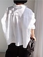 cheap Basic Women&#039;s Tops-Linen Shirt Long Cotton Top White Cotton Top White Cotton Blouse Women&#039;s Black White Solid Color Button Street Daily Fashion Standing Collar Cotton Linen Loose Fit S