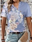 cheap Women&#039;s T-shirts-Women&#039;s T shirt Tee Floral Daily Weekend Button Print White Short Sleeve Fashion Diagonal Neck Summer