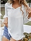 Χαμηλού Κόστους Γυναικείες Μπλούζες &amp; Πουκάμισα-Γυναικεία Πουκάμισο Δαντελένιο πουκάμισο Μπλούζα Λευκό πουκάμισο με δαντέλα Σκέτο Causal Με Κορδόνια Με Βολάν Μαύρο Μακρυμάνικο Μοντέρνα Καθημερινά Λαιμόκοψη V Καλοκαίρι Άνοιξη