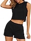 Недорогие Базовые плечевые изделия для женщин-Танк Набор Жен. Черный Розовый Военно-зеленный Сплошной цвет Укороченный топ Для улицы Повседневные Мода Капюшон Стандартный S