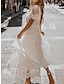 abordables vestidos sencillos-Mujer Vestido blanco vestido largo vestido largo con manga Cita Vacaciones Ropa de calle Línea A Escote en Pico Manga Corta Blanco Color