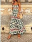 baratos Vestidos Estampados-Mulheres Vestido casual Geométrica Bloco de cor Frente Única Imprimir Com Alças Vestido Longo Vestido Maxi Boêmia Férias Praia Sem Manga Verão