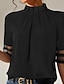 זול חולצות ומכנסיים לנשים-בגדי ריקוד נשים חולצה אחיד רשת קזו&#039;אל בסיסי שרוולים קצרים גולף צווארון גבוה שחור