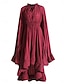 Χαμηλού Κόστους απλά φορέματα-Γυναικεία Καθημερινό φόρεμα Μακρύ Φόρεμα Μάξι Φόρεμα Με Βολάν συν υψηλό χαμηλό Ημερομηνία Κομψό Βίντατζ Λαιμόκοψη V Μακρυμάνικο Κρασί Φούξια Σομόν Χρώμα