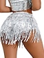 cheap Mini Skirt-Women&#039;s Skirt Sparkly Skirt Mini Low Waist Skirts Sequins Tassel Fringe Solid Colored Performance Party Summer Polyester Fashion Sexy Silver Black Golden Red