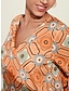 رخيصةأون طباعة فستان عارضة-قميص مغربي منقوش عليه زهور بياقة دائرية
