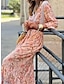 olcso Mintás ruhák-Női hétköznapi ruha Virágos Nyomtatott V-alakú Hosszú ruha Maxi ruha Csehország Vakáció Nyár