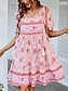 olcso Mintás ruhák-Női hétköznapi ruha A vonalú ruha Virágos Nyomtatott V-alakú Mini ruha Etno Boho Vakáció Rövid ujjú Nyár
