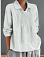 billige Basistoppe til kvinder-linned skjorte Skjorte Bluse Dame Hvid Gul Blå Helfarve Blondér Gade Daglig Mode Krave Bomuld Linned Regulær S