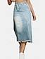 cheap Midi Skirts-Women&#039;s Skirt Denim Midi Skirt Midi High Waist Skirts Pocket Split Ends Solid Colored Street Vacation Summer Denim Fashion Casual Light Blue