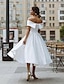 olcso Menyasszonyi ruhák-egyszerű menyasszonyi ruhák szatén kis fehér ruhák vállvonalas formális rövid ujjú teahosszúságú menyasszonyi ruhák egyszínű 2024