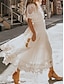 abordables vestidos sencillos-Mujer Vestido blanco vestido largo vestido largo con manga Cita Vacaciones Ropa de calle Línea A Escote en Pico Manga Corta Blanco Color