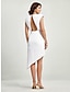 levne společenské šaty-dámské koktejlové šaty ke kolenům bílé poloformální letní šaty s otevřenými zády asymetrickým lemem