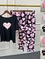 cheap Women&#039;s Sleepwear-Women&#039;s Pajamas Sets 3 Pieces Heart Letter Fashion Comfort Home Daily Bed Polyester Breathable Crew Neck Long Sleeve T shirt Tee Pant Elastic Waist Summer Spring Light Pink Lotus Pink