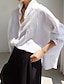 cheap Basic Women&#039;s Tops-Linen Shirt Long Cotton Top White Cotton Top White Cotton Blouse Women&#039;s Black White Solid Color Button Street Daily Fashion Standing Collar Cotton Linen Loose Fit S