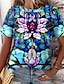 preiswerte T-Shirts für Damen-Damen T Shirt Blumen Bedruckt Casual Festtage Modisch Kurzarm Rundhalsausschnitt Schwarz Sommer