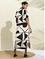 cheap Print Casual Dress-Geometric V Neck Double Slit Kaftan