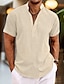 cheap Cotton Linen Shirt-Men&#039;s Shirt Linen Shirt Popover Shirt Summer Shirt Beach Shirt Black White Pink Short Sleeve Plain Henley Summer Casual Daily Clothing Apparel