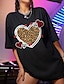 baratos T-Shirts de mulher-Mulheres Camiseta Algodão Coração Leopardo Feriado Para Noite Imprimir Preto Manga Curta Moda Decote Redondo Primavera Verão