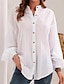 cheap Basic Women&#039;s Tops-Linen Shirt Long Cotton Top White Cotton Top White Cotton Blouse Women&#039;s White Yellow Pink Solid Color Button Street Daily Fashion Standing Collar Cotton Linen Regular Fit S