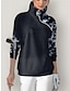 abordables Collection de créateurs-Femme Sweat à capuche Bleu manche longue Chaud Top Floral Automne Hiver Vêtements de golf pour femmes, tenues, vêtements