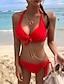 tanie Zestawy bikini-Damskie Normalny Stroje kąpielowe Bikini 2 szt Kostium kąpielowy 2-częściowa Push Up Seksowny Czyste kolory Łódeczka Stroje plażowe Seksowny Kostiumy kąpielowe