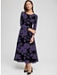 Χαμηλού Κόστους Print Φορέματα-Γυναικεία Καθημερινό φόρεμα Φόρεμα σε γραμμή Α Φύλλο Στάμπα Στρογγυλή Ψηλή Λαιμόκοψη Μίντι φόρεμα Ημερομηνία Διακοπές Μακρυμάνικο Άνοιξη