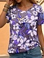 billige T-shirts til kvinde-Dame T-shirt Blomstret Trykt mønster Afslappet Ferie I-byen-tøj Mode Kortærmet Rund hals Gul Sommer