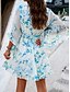 billige Uformelle blomsterkjoler-fritidskjole for kvinner med blomstret blondetrykk v-hals minikjole boho ferie 3/4-ermet sommer