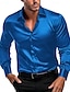billiga fritidsskjortor för män-Herr Skjorta Satinskjorta Knapp upp skjorta Casual skjorta Svart Vit Vin Marinblå Grön Långärmad Slät Kavajslag Dagligen Semester Kläder Satäng Mode Ledigt Bekväm