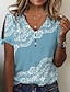 cheap Women&#039;s T-shirts-Women&#039;s T shirt Tee Henley Shirt Floral Holiday Weekend Button Cut Out Print White Short Sleeve Basic Round Neck