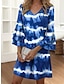 cheap Print Dresses-Women&#039;s Casual Dress Tie Dye Ruffle Print V Neck Ruffle Sleeve Mini Dress Date Vacation 3/4 Length Sleeve Summer Spring