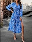 cheap Print Dresses-Women&#039;s Chiffon Casual Dress Floral Print V Neck Long Dress Maxi Dress Bohemia Vacation Summer Spring