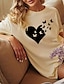 olcso Női pólók-Női Póló Pamut Szív Pillangó Szabadság Nyomtatott Bézs Rövid ujjú Divat Kerek Tavaszi nyár
