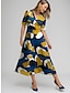 cheap Print Dresses-Women&#039;s Casual Dress A Line Dress Floral Print V Neck Midi Dress Date Vacation Short Sleeve Summer Spring