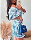 halpa Kuvioidut mekot-Naisten A linjainen mekko Kukka Nelikulmainen kaula-aukko Mini mekko Havaijilainen Juhla Lyhythihainen Kesä
