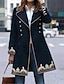 cheap Women&#039;s Coats &amp; Trench Coats-Women&#039;s Winter Coat Long Overcoat Fall Botton Lapel Pea Coat Floral Print Formal Comfortable Artistic Style Elegant Outerwear Long Sleeve Black S