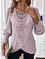 cheap Basic Women&#039;s Tops-Women&#039;s Shirt Lace Shirt Blouse Plain Casual Lace Pink Long Sleeve Fashion Round Neck Spring