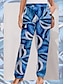 tanie graficzne spodnie-Damskie Typu Chino Spodnie Sztuczny len Kieszeń Nadruk Średni Talia Pełna długość Niebieski Wiosna